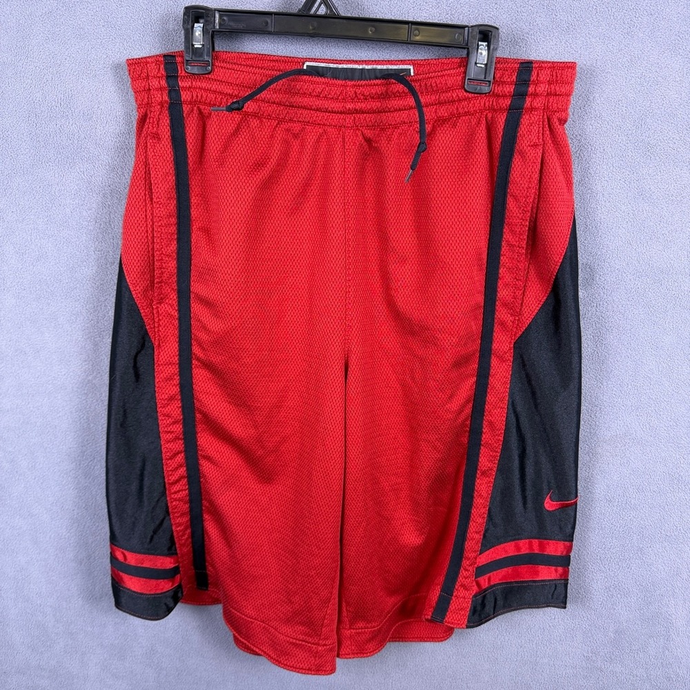 VINTAGE Nike Y2K Basketball Shorts Mens L Red Athletic Gray Tag‎ Swoosh